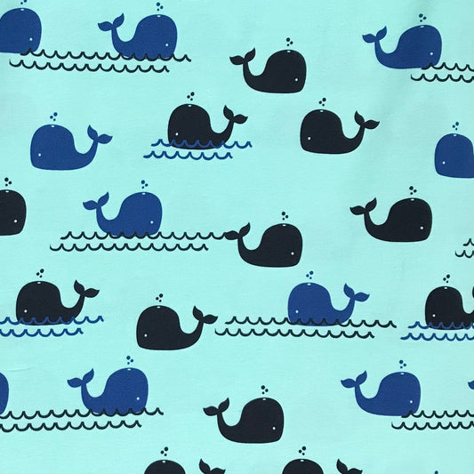 Cotton Jersey - Baby Blue Whales 60" Wide Fabric