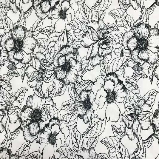 Cotton Jersey - Monochrome Floral 60" Wide Fabric