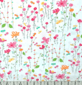 Poplin - Cute Garden Pink on White 100% Cotton Fabric Yard