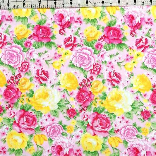 Poplin - Summer Roses Pink 100% Cotton Fabric