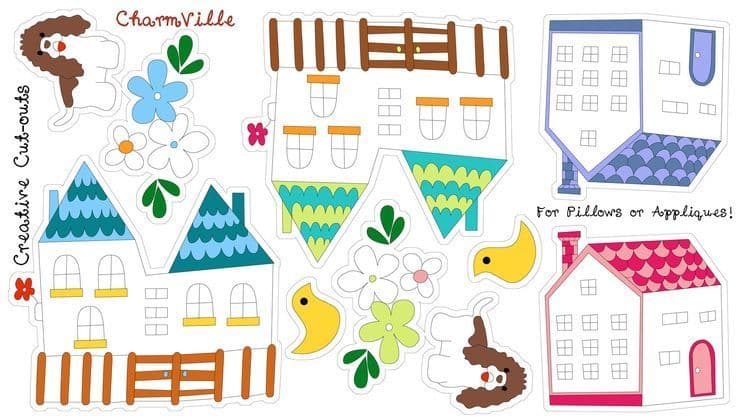 Ellen Medlock - Charmville Creative 930 Pillow Appliqué Quilt Fabric Panel