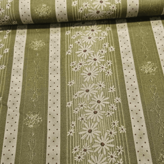 European Taupe - Japanese Floral Green Border EUP012 100% Cotton Fabric