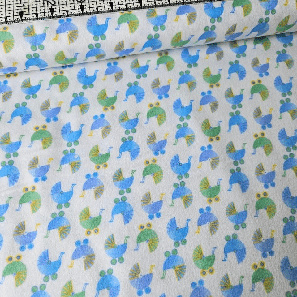 Fabri-Quilt - Baby Prams Blue Brushed Cotton 100% Cotton Fabric - Crafts and Quilts