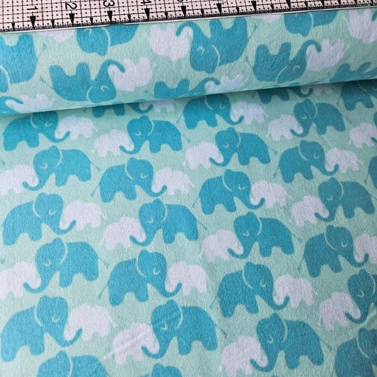 Fabri-Quilt - Blue Elephants Brushed Cotton 100% Cotton Fabric - Crafts and Quilts