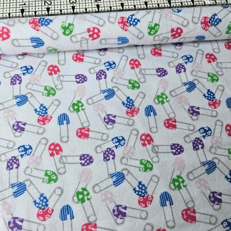 Fabri-Quilt - Nappy Pins Multi Brushed Cotton 100% Cotton Fabric - Crafts and Quilts