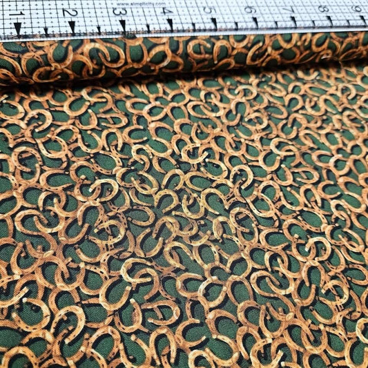 Fabri-Quilt - Running Wild Horseshoes Green 100% Cotton Fabric - Crafts and Quilts