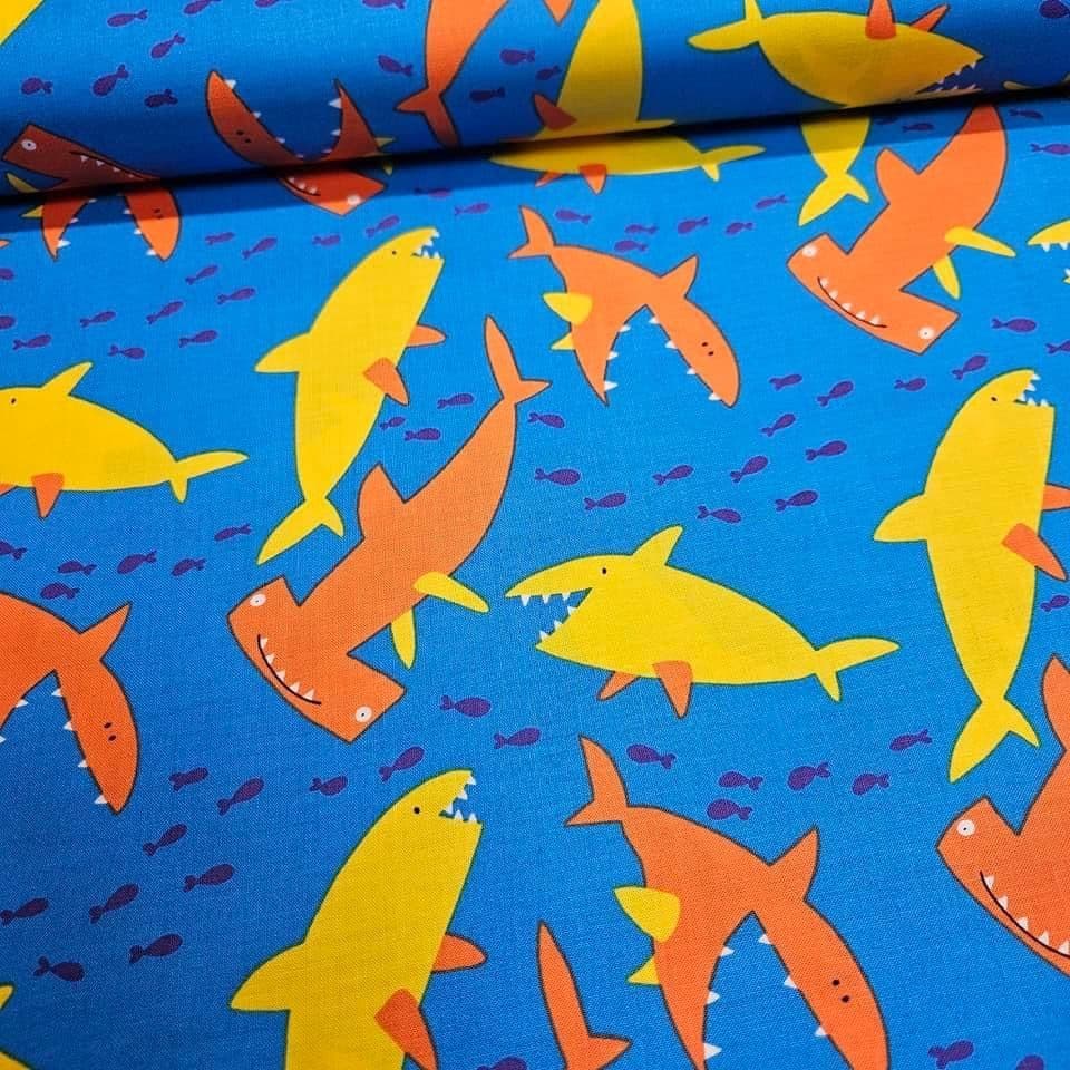 Free Spirit - Beach by David Walker Studios PWDW074 Sharks 100% Cotton Fabric - Crafts and Quilts