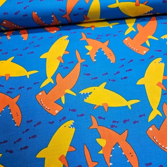 Free Spirit - Beach by David Walker Studios PWDW074 Sharks 100% Cotton Fabric - Crafts and Quilts