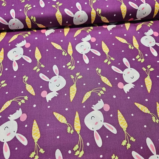 Free Spirit - Garden by David Walker Studios PWDW 080 Bunnies Purple 100% Cotton Fabric - Crafts and Quilts