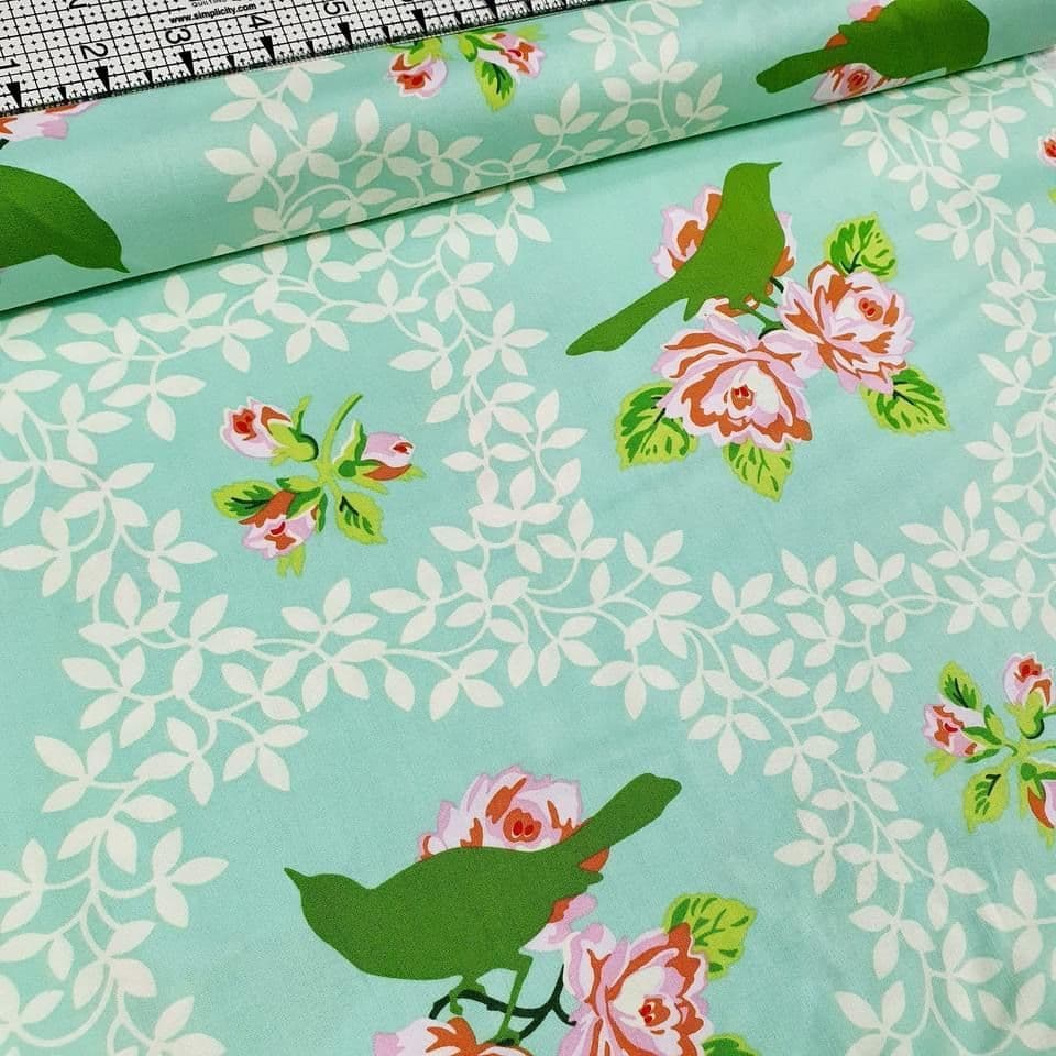 Free Spirit - Up Parasol by Heather Bailey Mockingbird Aqua 100% Cotton Fabric - Crafts and Quilts