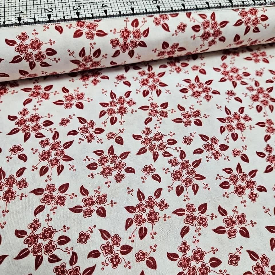 Fresh Water Designs - A Quilters Garden Forget Me Not Red 100% Cotton Fabric - Crafts and Quilts