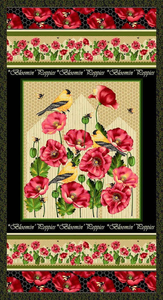Henry Glass - Blooming Poppies by Jan Mott Quilt Fabric Panel
