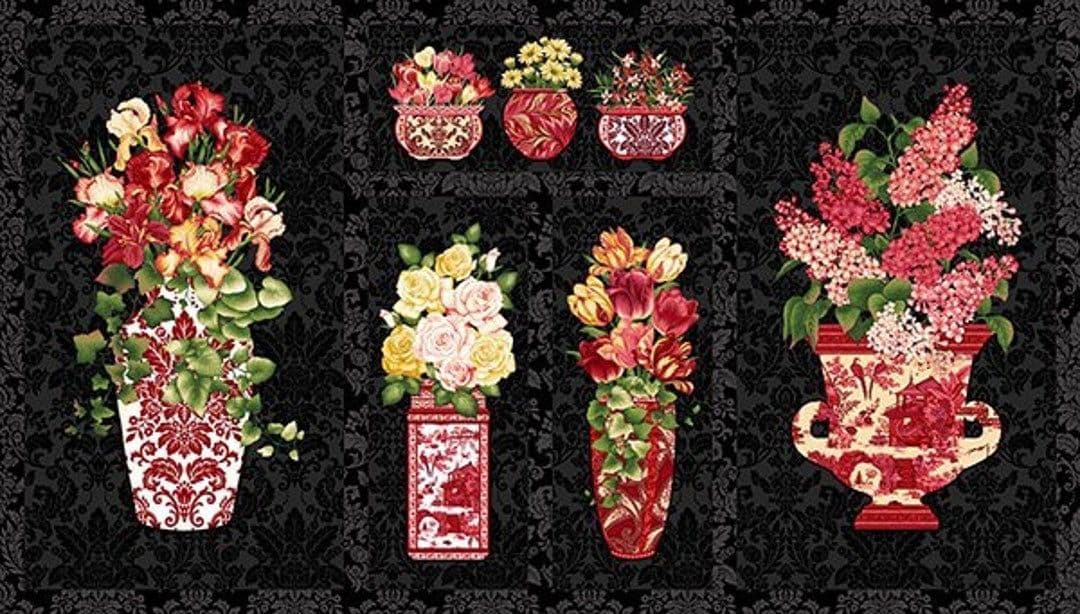 Henry Glass - Botanica III Scarlet by Color Principle Quilt Fabric Panel