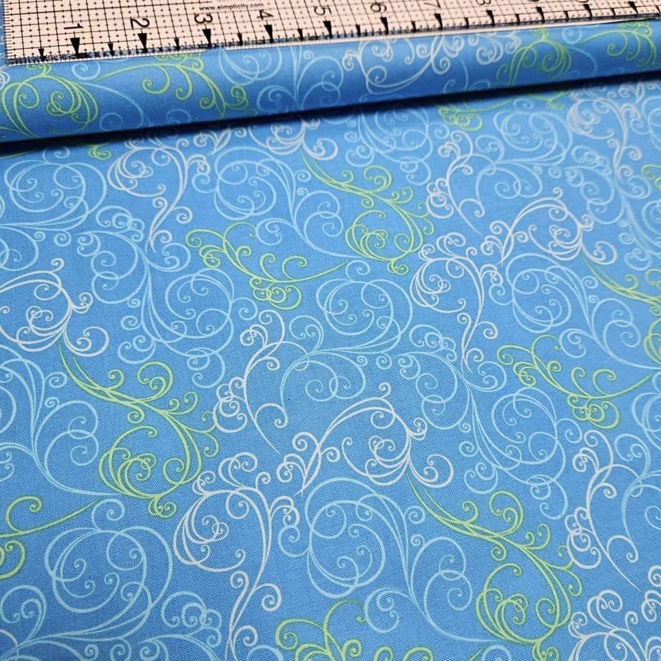 Henry Glass - Fairies of the Earth Blue Swirl 100% Cotton Fabric - Crafts and Quilts