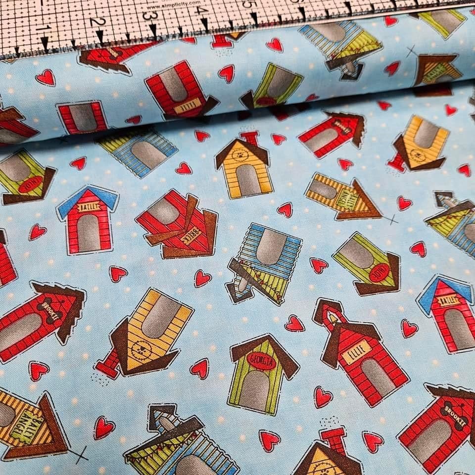 Henry Glass - Home in where the dog is! Kennels Blue 100% Cotton Fabric - Crafts and Quilts