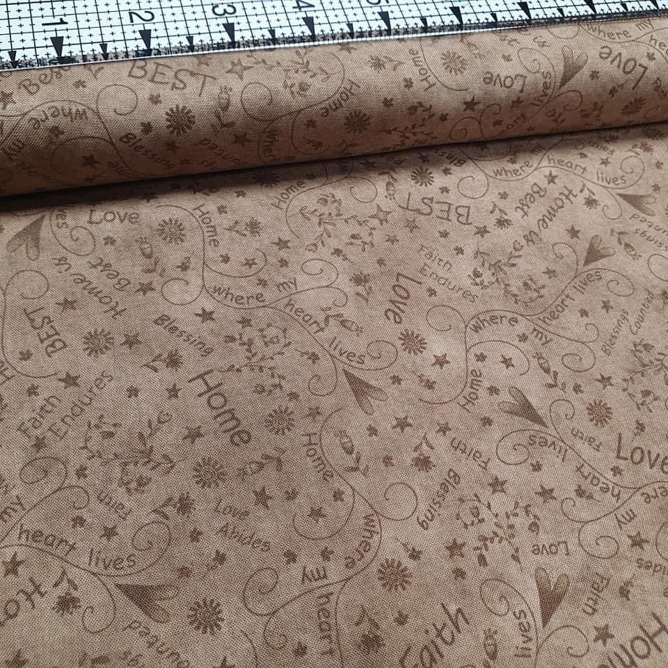 Henry Glass - Home is Best by One Sister Designs Words Brown 100% Cotton Fabric - Crafts and Quilts