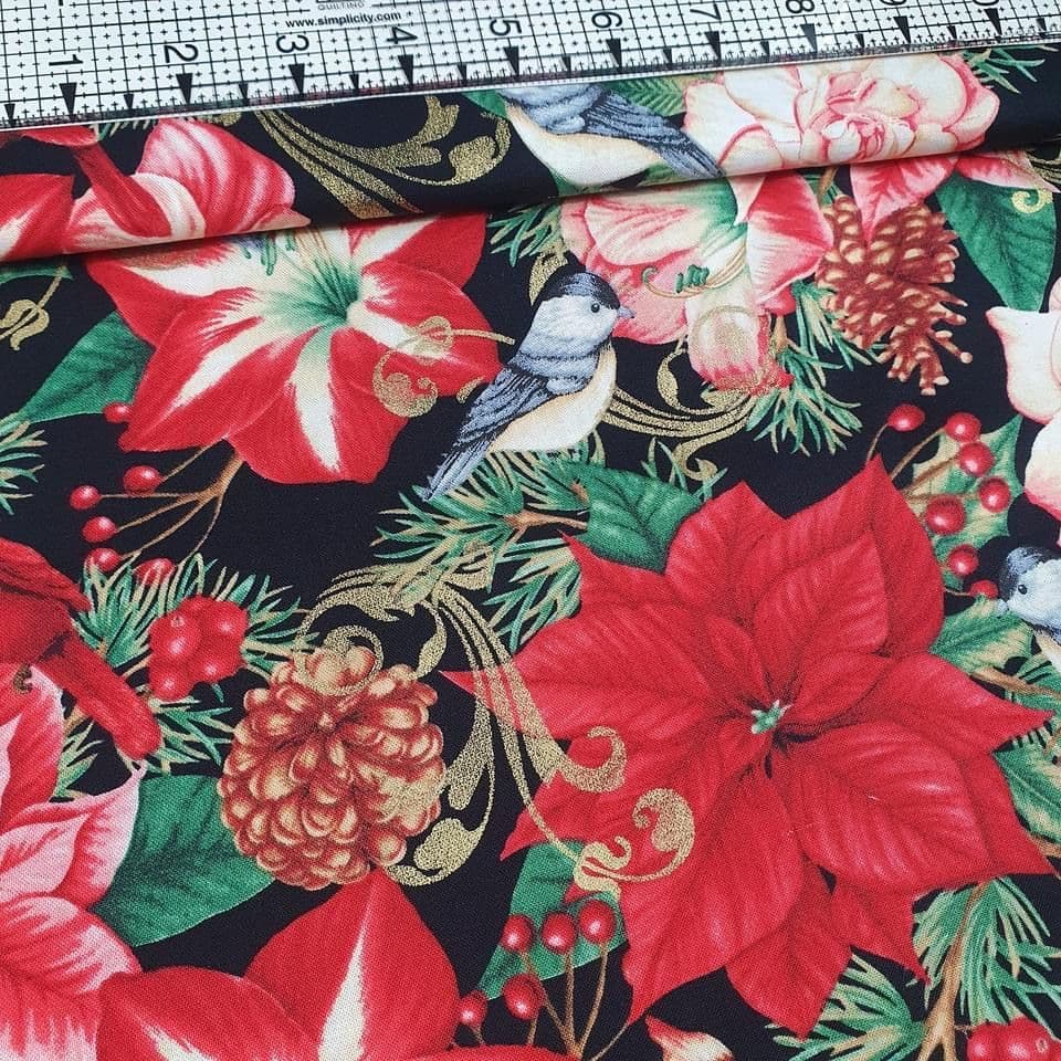 Henry Glass - Hometown Holiday 2477M Winter Flowers 100% Cotton Fabric - Crafts and Quilts