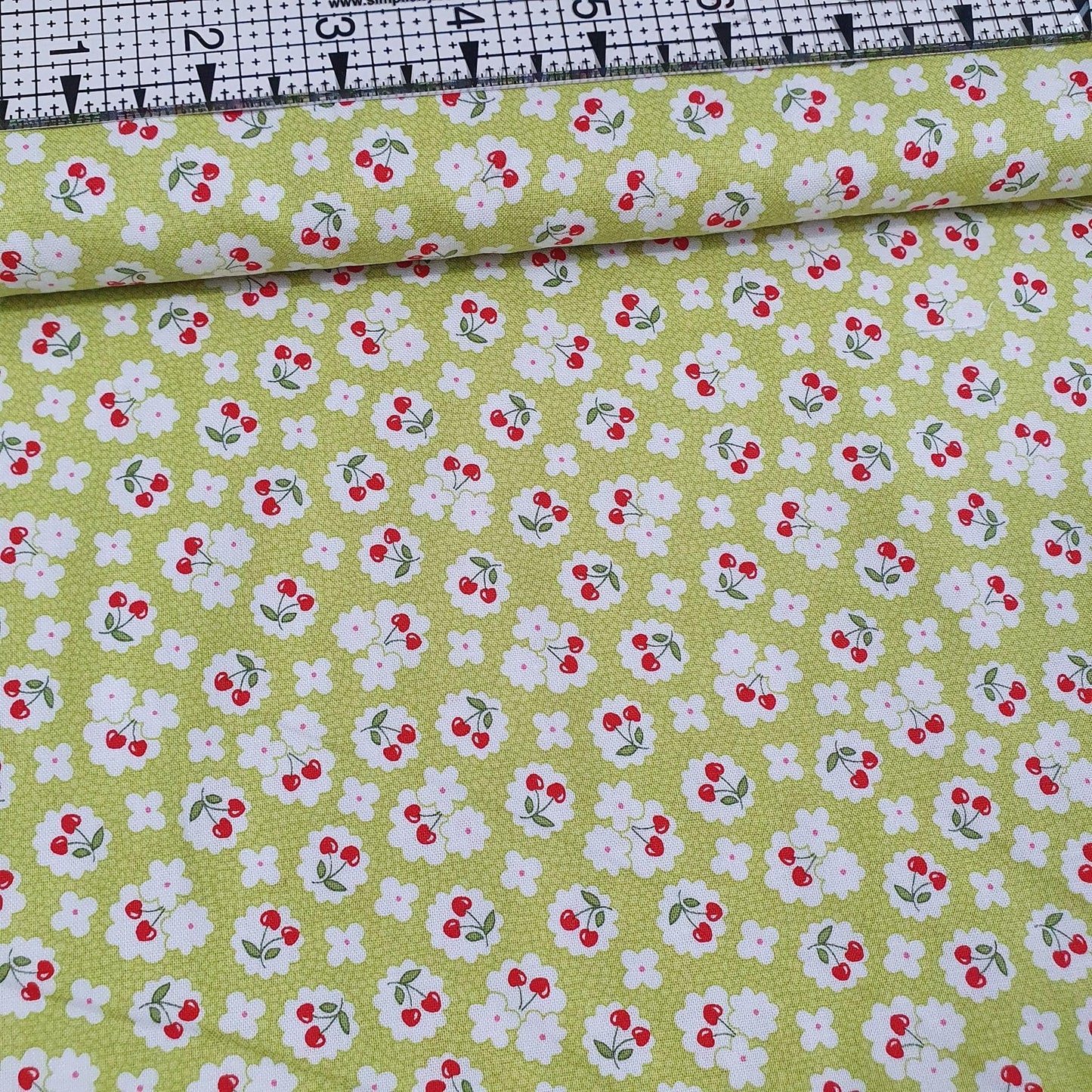 Henry Glass - Little Red Hen Cherries Green 100% Cotton Fabric - Crafts and Quilts