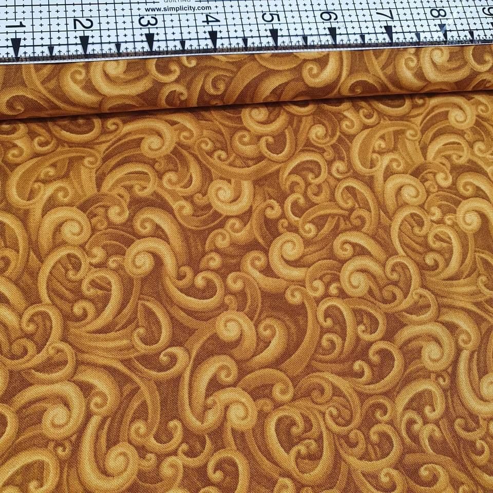 Henry Glass - Morning Call Tonal Swirl Gold 100% Cotton Fabric - Crafts and Quilts