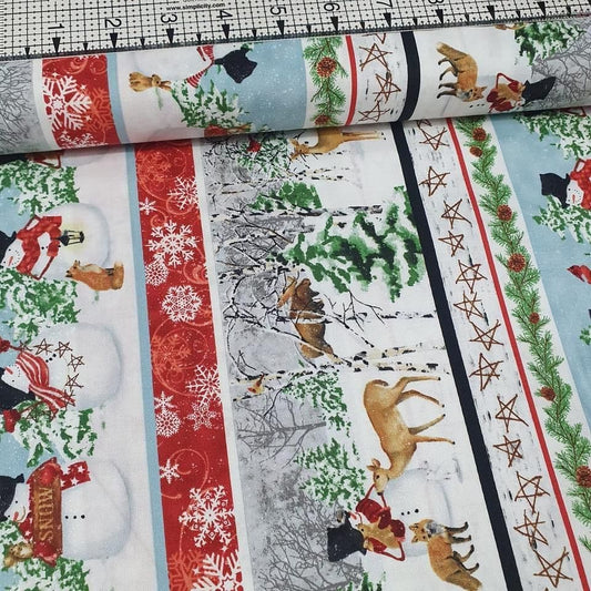 Henry Glass - Snow Days Christmas Woodland Border 100% Cotton Fabric - Crafts and Quilts