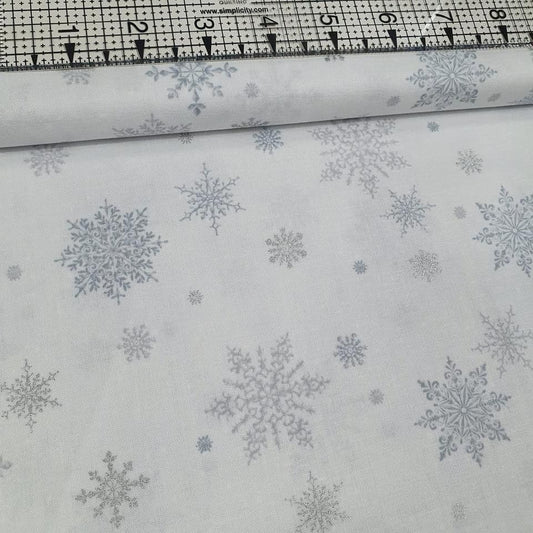 Hoffman - A Winters Sky Metallic Snowflakes Frosted Blue 7684 100% Cotton Fabric