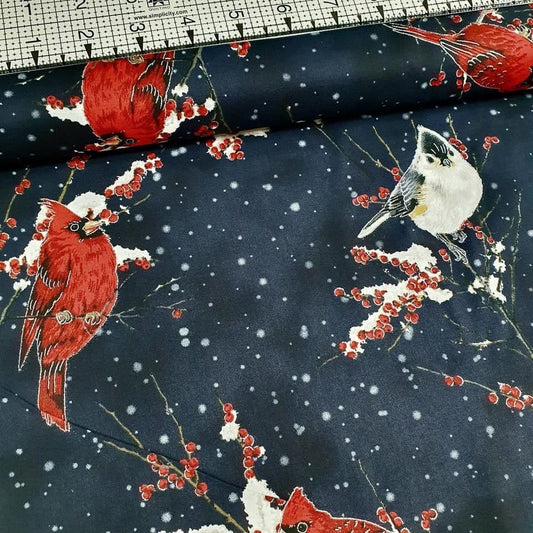 Hoffman - A Winters Sky Red Cardinal Metallic 7682 100% Cotton Fabric