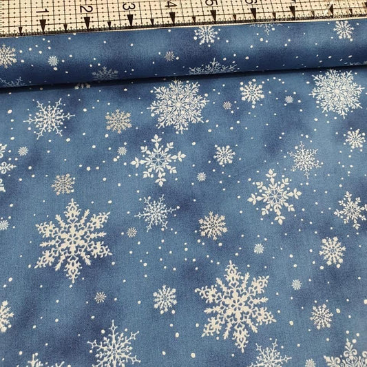 Hoffman - A Winters Sky Snowflakes Blue Metallic 7684 100% Cotton Fabric