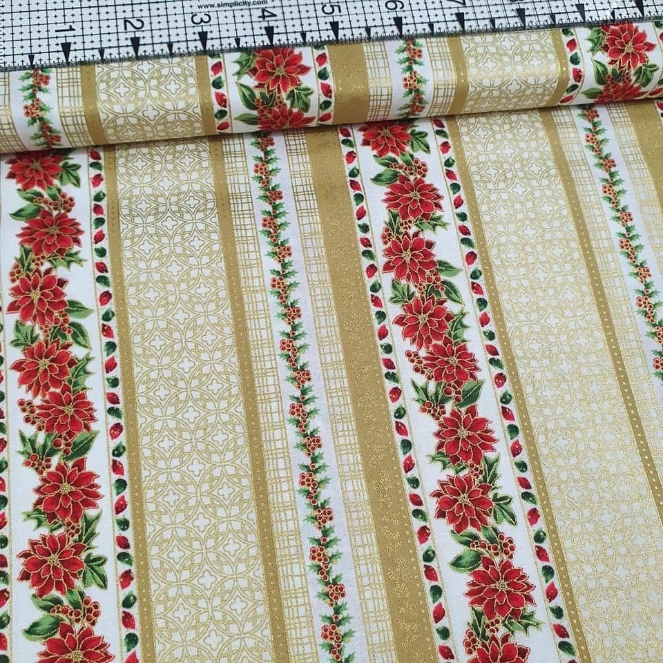 Hoffman - Poised Poinsettia Border R7672 100% Cotton Fabric