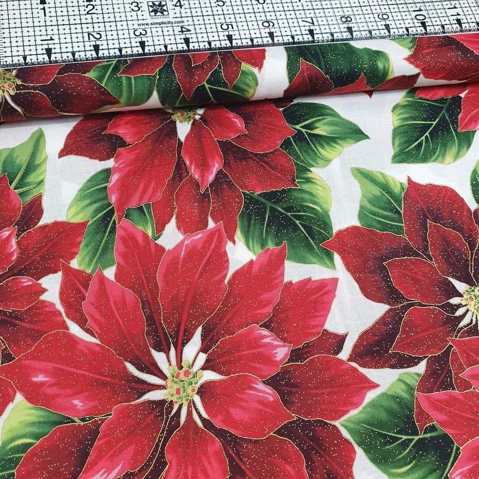 Hoffman - Poised Poinsettia Cream Gold 7667 100% Cotton Fabric