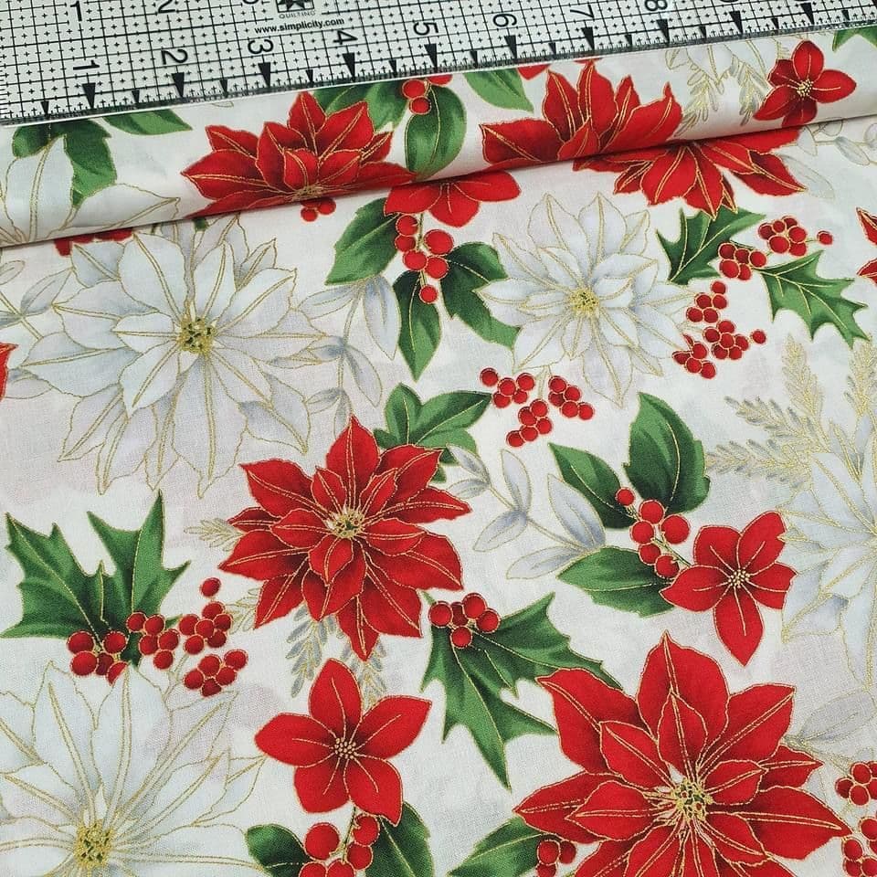 Hoffman - Poised Poinsettia Cream Gold 7668 100% Cotton Fabric