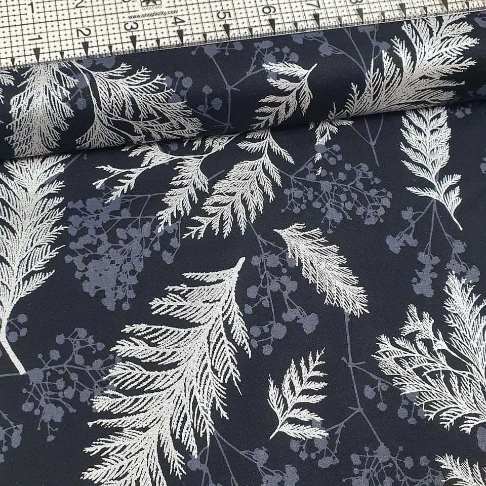 Hoffman - Sparkle and Fade Silver Metallic Branches Black 4565 100% Cotton Fabric