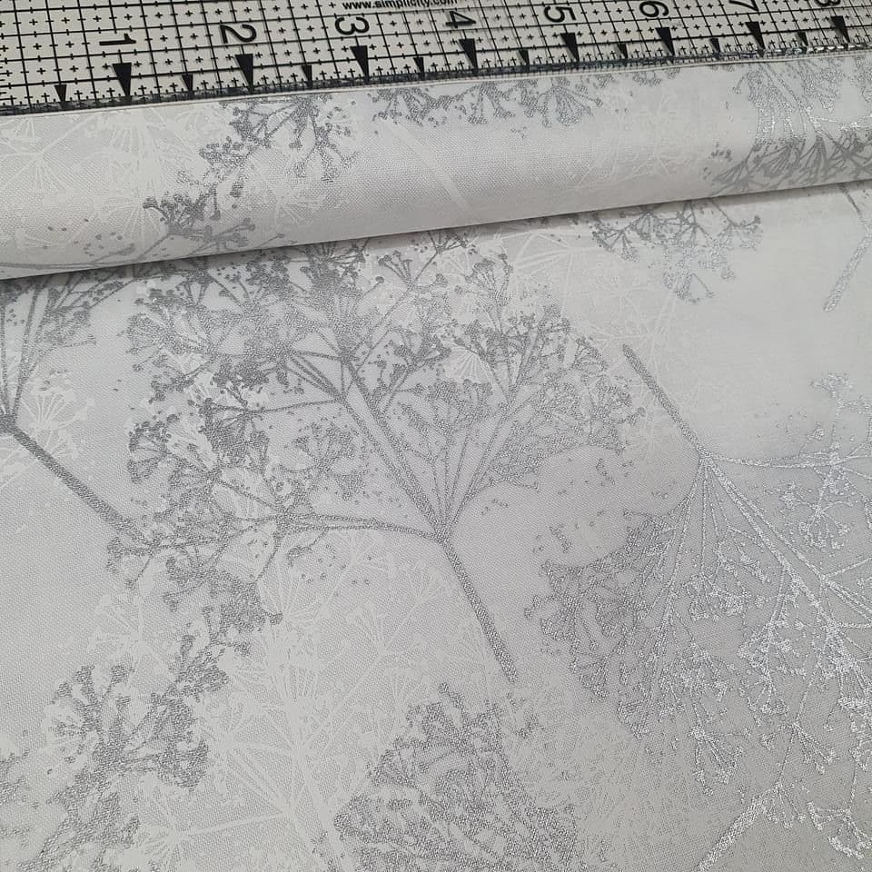 Hoffman - Sparkle and Fade White Metallic Trees 100% Cotton Fabric