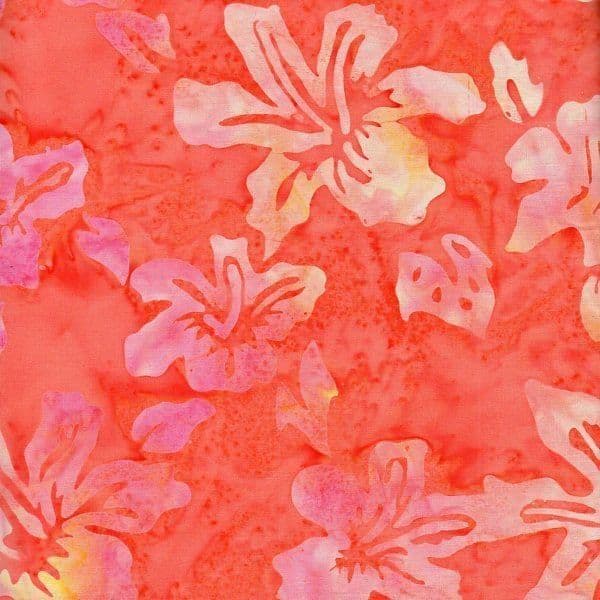 Indonesian Bali Batik - Hibiscus Sunset Orange 100% Cotton Fabric - Crafts and Quilts