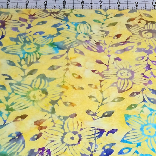 Indonesian Bali Batik - Hibiscus Vine Yellow 100% Cotton Fabric - Crafts and Quilts