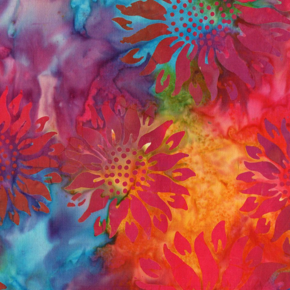Indonesian Bali Batik - Sunflowers Multi 3 100% Cotton Fabric - Crafts and Quilts