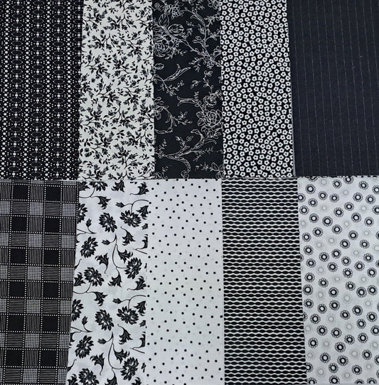 Layer Cake  - Black and White - Twenty 10" Squares 100% Cotton Fabric Bundle