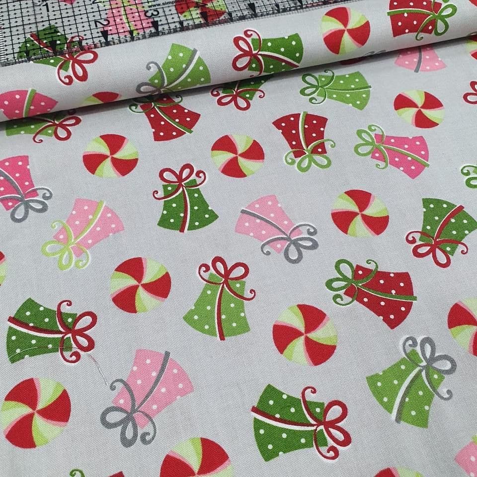 Maywood Studio - Merry and Bright Christmas Presents on Grey 100% Cotton Fabric - Crafts and Quilts