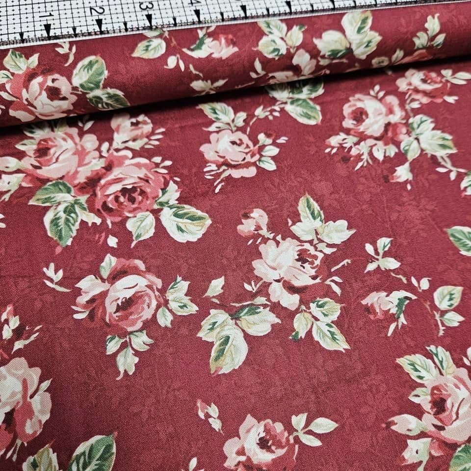 Maywood Studio - Tomorrows Promise Red Floral 100% Cotton Fabric - Crafts and Quilts