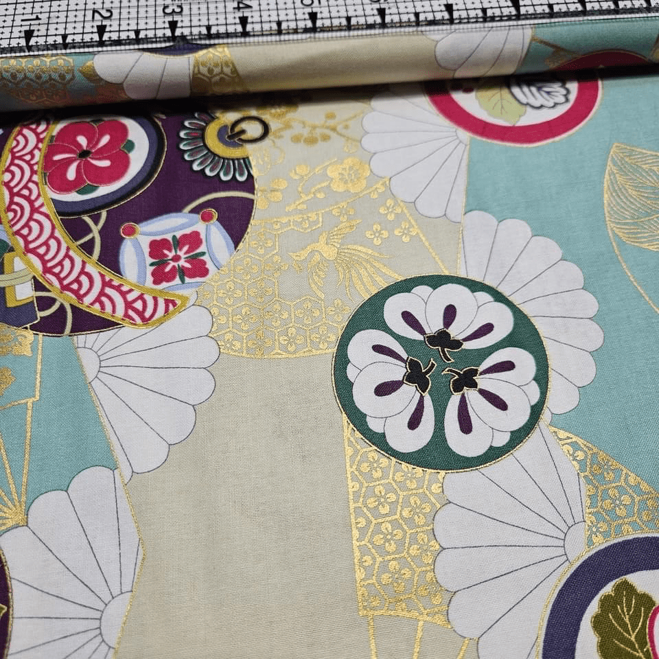 Quilt Gate - Hyakka Ryoran Japanese Metallic Fan HR3130-11 100% Cotton Fabric