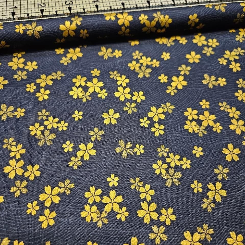 Quilt Gate - Hyakka Ryoran Japanese Metallic Flowers HR3980-14 100% Cotton Fabric