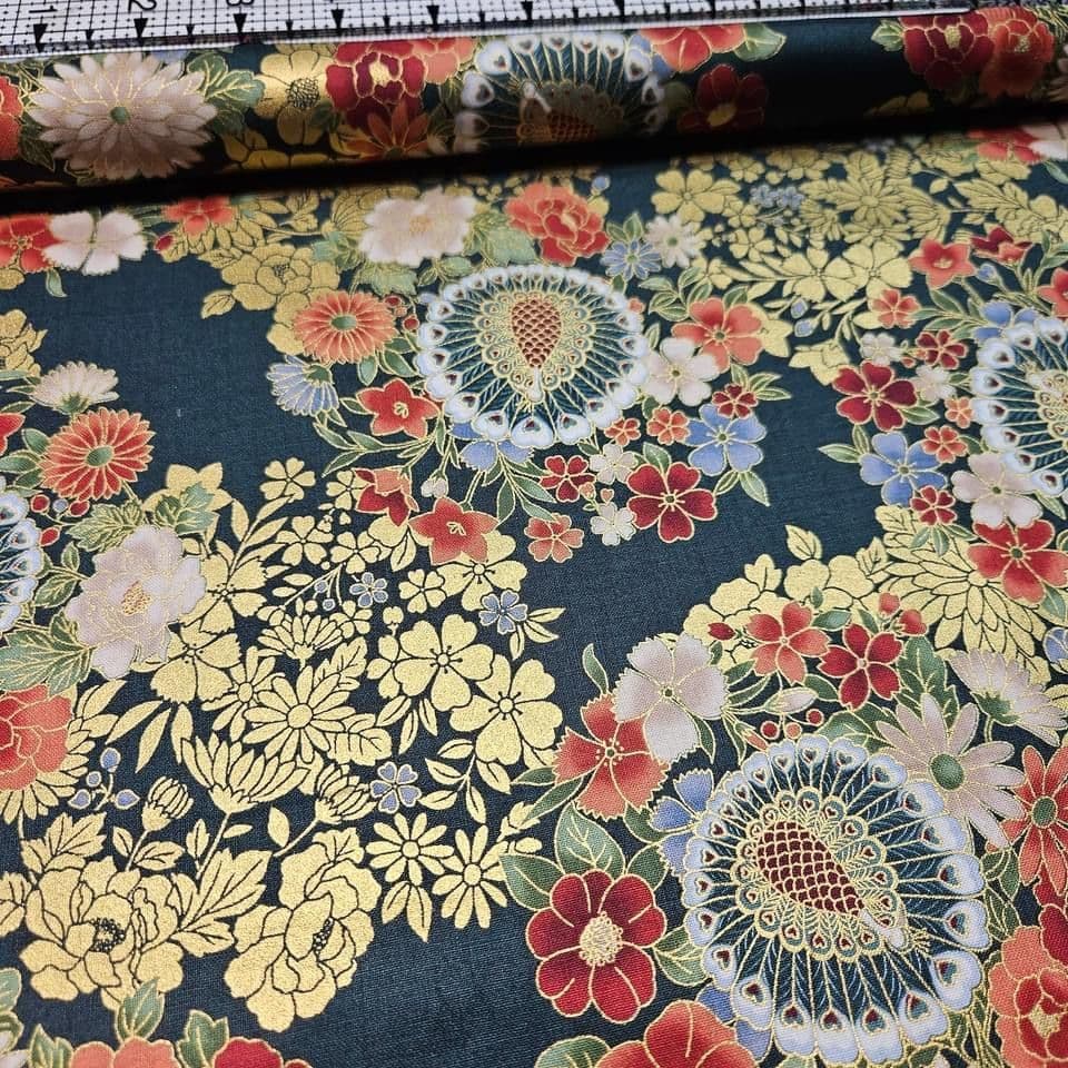 Quilt Gate - Hyakka Ryoran Japanese Metallic HR3970-13 100% Cotton Fabric