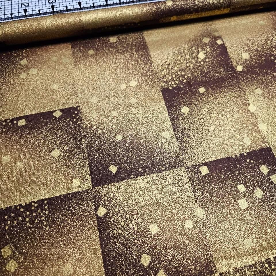 Quilt Gate - Hyakka Ryoran Japanese Metallic Tiled Brown HR5905-16 100% Cotton Fabric