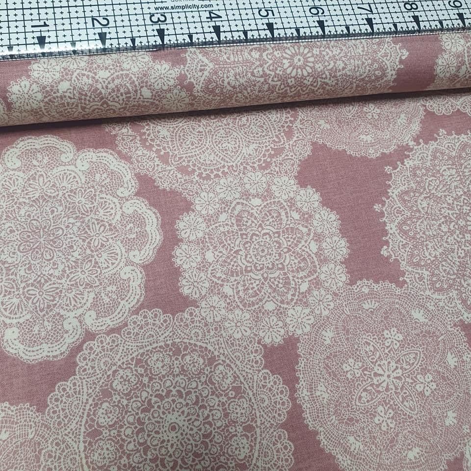Quilt Gate - Ruru Bouquet Lace Pink RU2260-15 100% Cotton Fabric