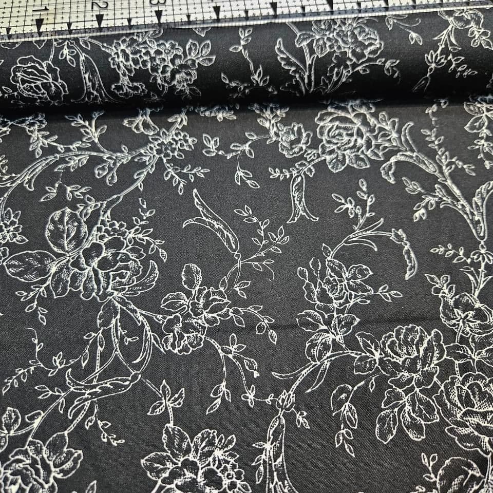 Quilt Gate - Ruru Bouquet Sketched Rose RU2210-15 100% Cotton Fabric