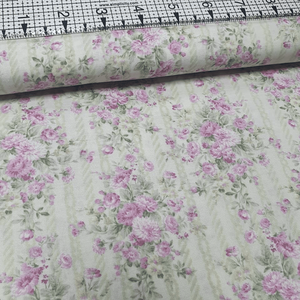 Quilt Gate - Ruru Floral Rose Stripe RU2230-17 100% Cotton Fabric