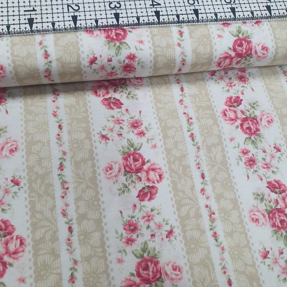 Quilt Gate - Ruru Floral Stripe RU2220-14 100% Cotton Fabric