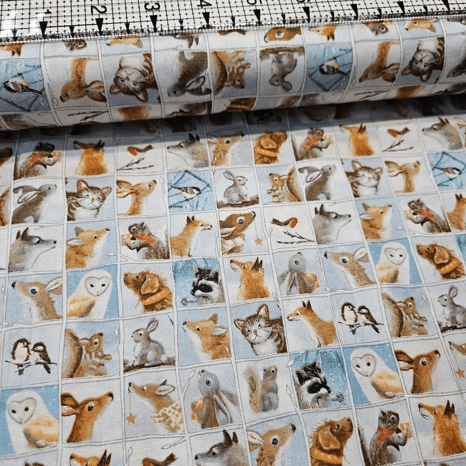 Quilting Treasures - Woodland Friends Animal Squares by Sarah Summers 100% Cotton Fabric - Crafts and Quilts