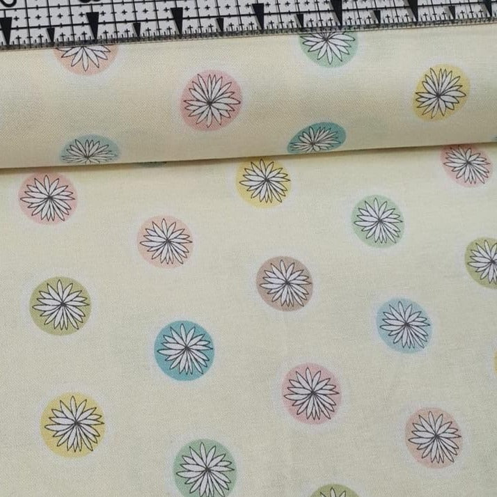 Red Rooster - Escapade Daisy Dots Lemon 100% Cotton Fabric - Crafts and Quilts