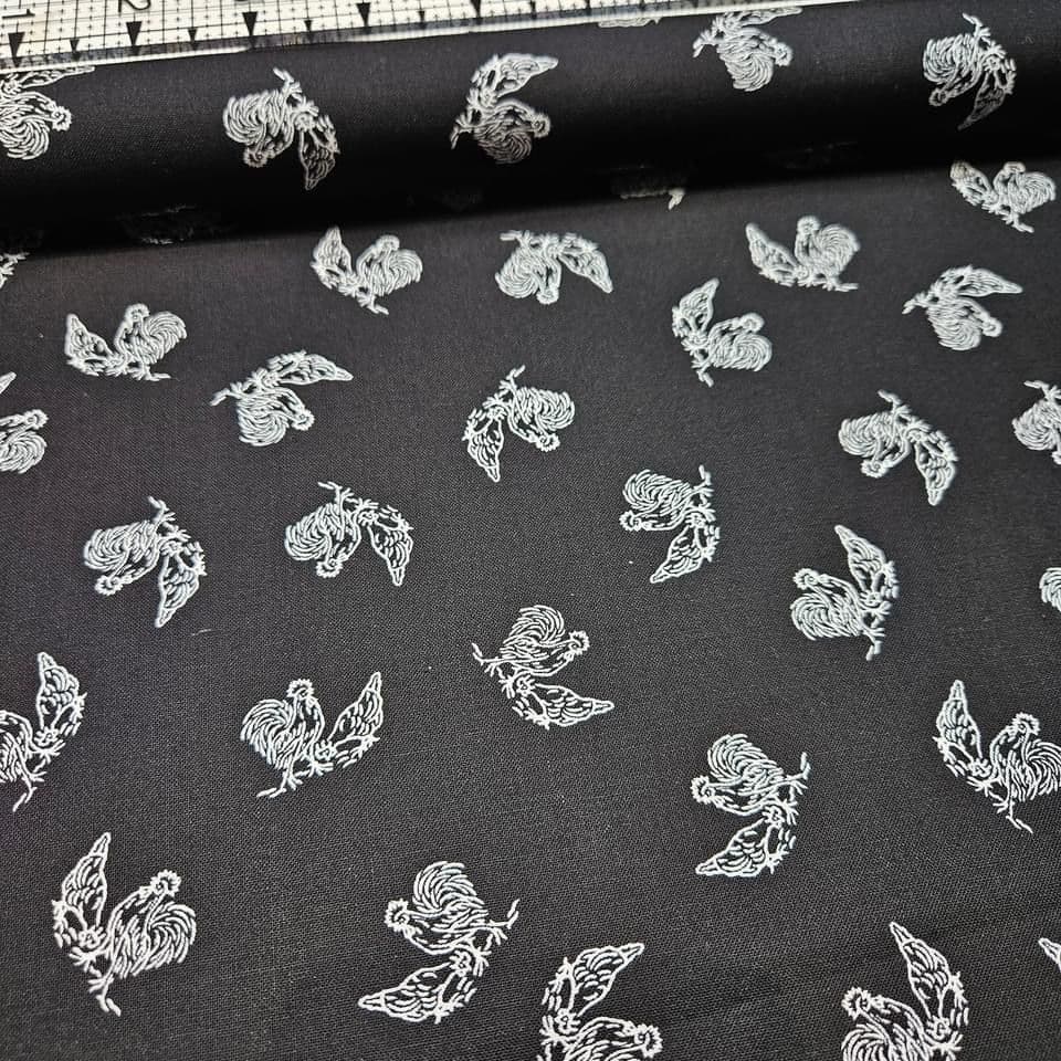 RJR Fabrics - Bare Essentials Chickens Black 100% Cotton Fabric - Crafts and Quilts