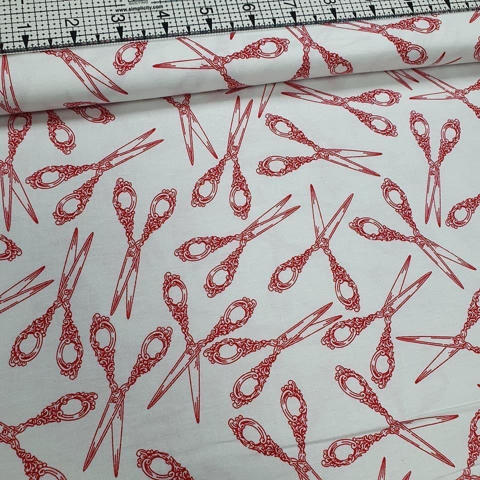 RJR Fabrics - Red by Alex Anderson Scissors Red 100% Cotton Fabric - Crafts and Quilts